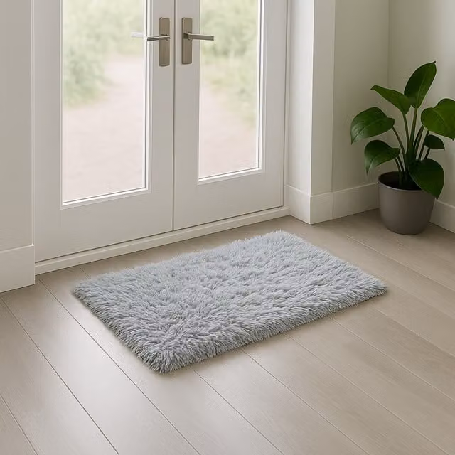 Velosso Supersoft Shaggy High Pile Rectangular Mat, Silver, W/D: 40 x 60 cm