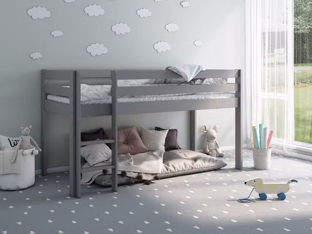 Noomi Nora Solid Wood Mid Sleeper Bed in Grey, W/D/H: 200 x 100 x 116.5 cm