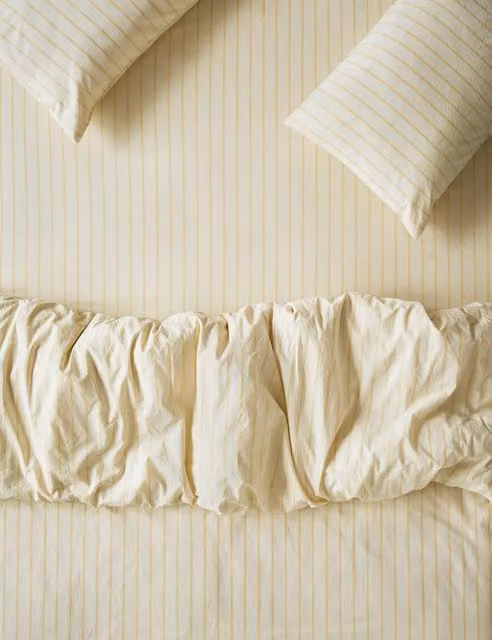 Piglet In Bed Washed Cotton Slumber Stripe Fitted Sheet, Yellow Mix, W: 140 cm, L: 200 cm