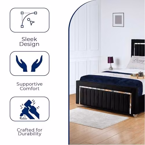 Living Comfort Bedz Zurich Plush Velvet Super King Gas Lift Storage Bed in Black with Silver Trim Detailing – 4