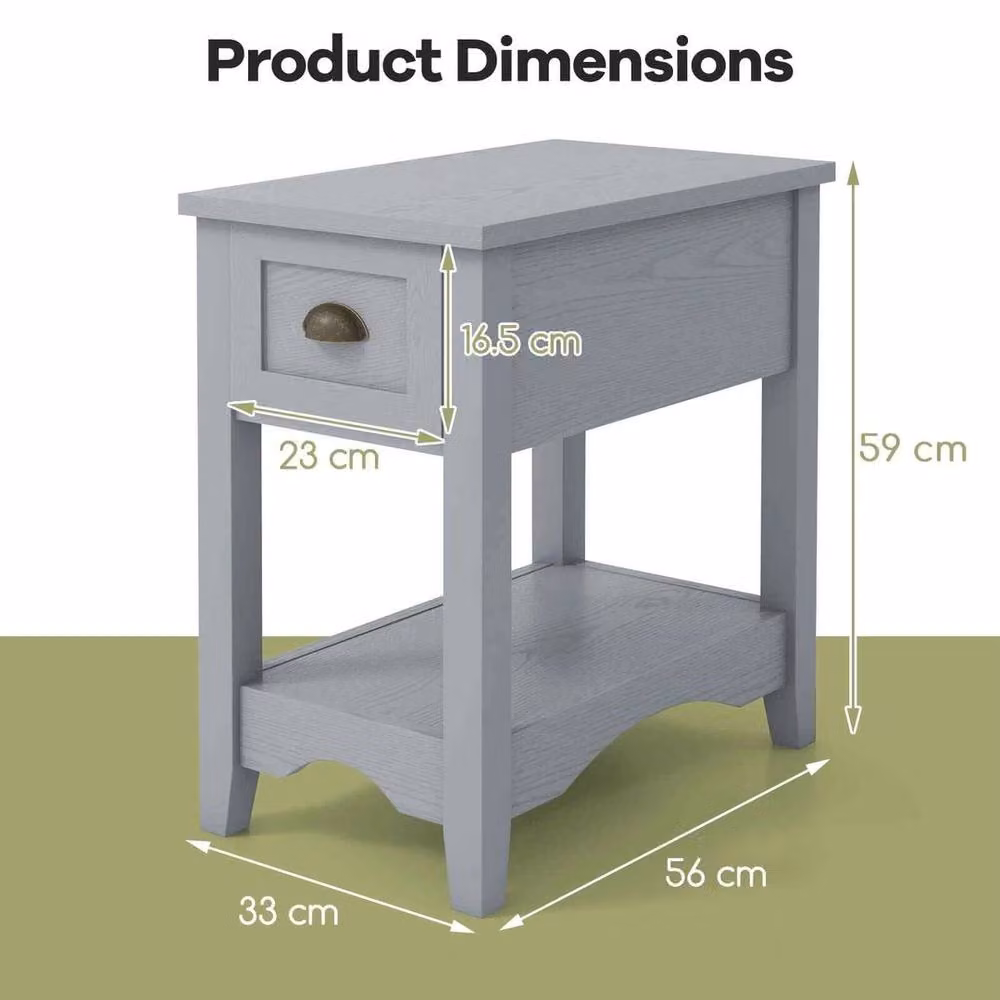 FORGEVIO Retro Rectangular Side Table and Nightstand with 1 Drawer, Grey – 2