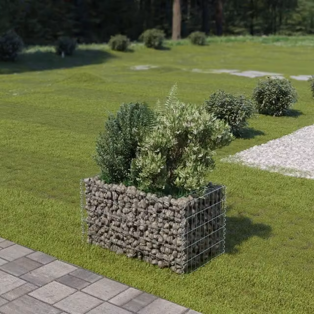 Berkfield Home Silver Galvanised Steel Stone Gabion Raised Bed, W/D/H: 90 x 50 x 50 cm