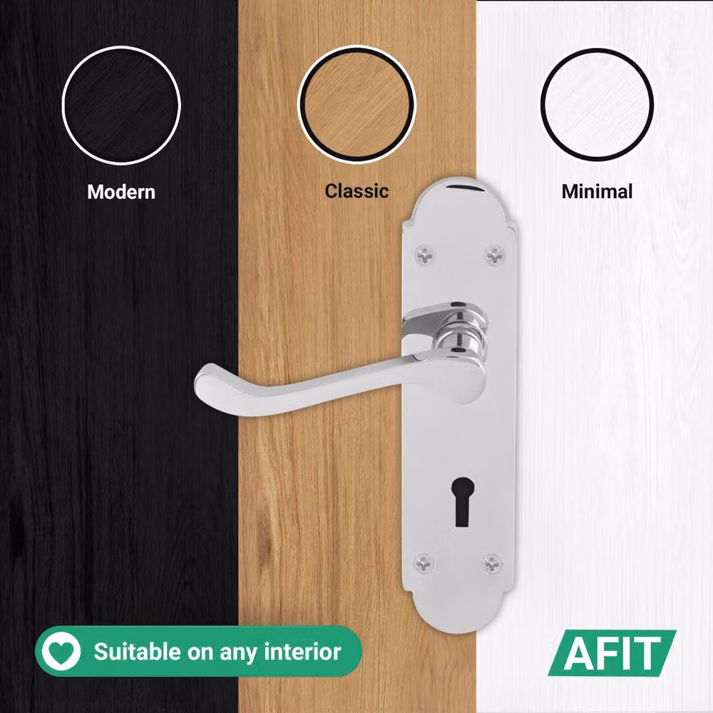 AFIT Polished Chrome Door Handle Lock Set with Silver Hinges, 1 Pair – 4