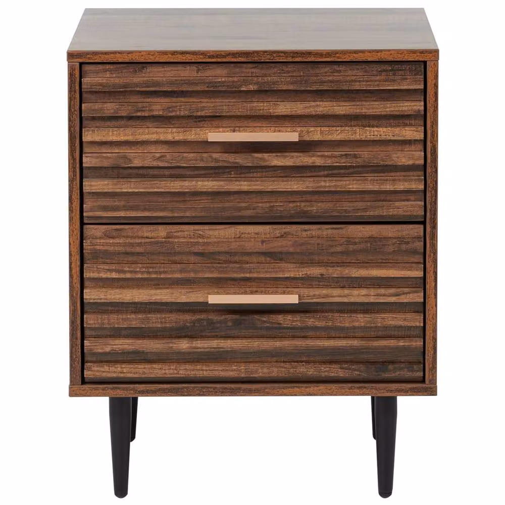 Wyld and Coco Living Mid-Century Two Drawer Bedside Table in Dark Brown Wood and Metal – 3