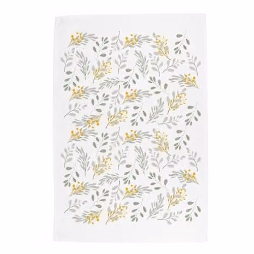 Purely Home Floral Tea Towel in Grey and Yellow Summer Blossoms, Panama Cotton, W: 67 cm, H: 45 cm