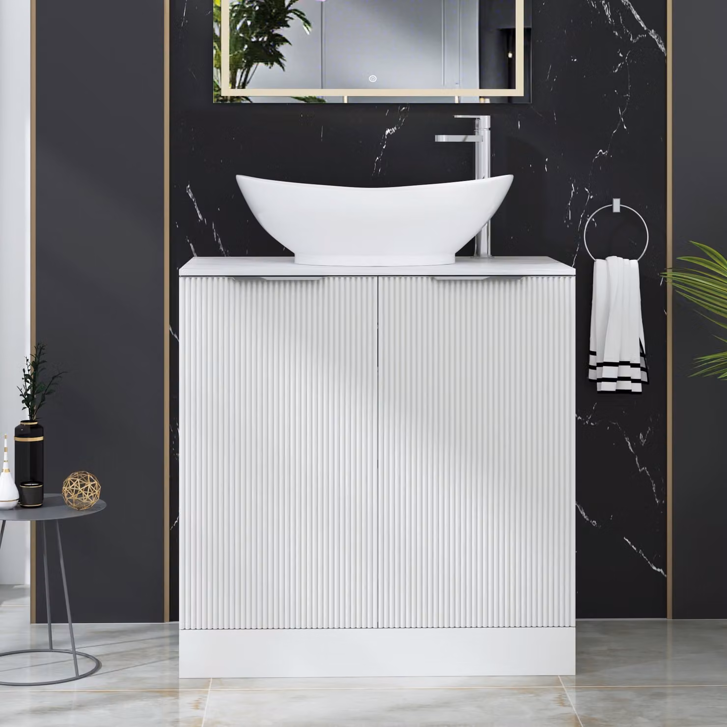 Royal Bathrooms Evora 800mm Matt White Fluted Floor Standing Countertop Vanity Unit with Amaze Basin and 2 Soft Close Doors