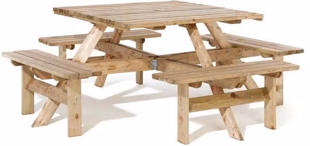 Rowlinsons Square Picnic Table in Brown Wood, W: 199 cm, D: 199 cm, H: 75 cm – 1