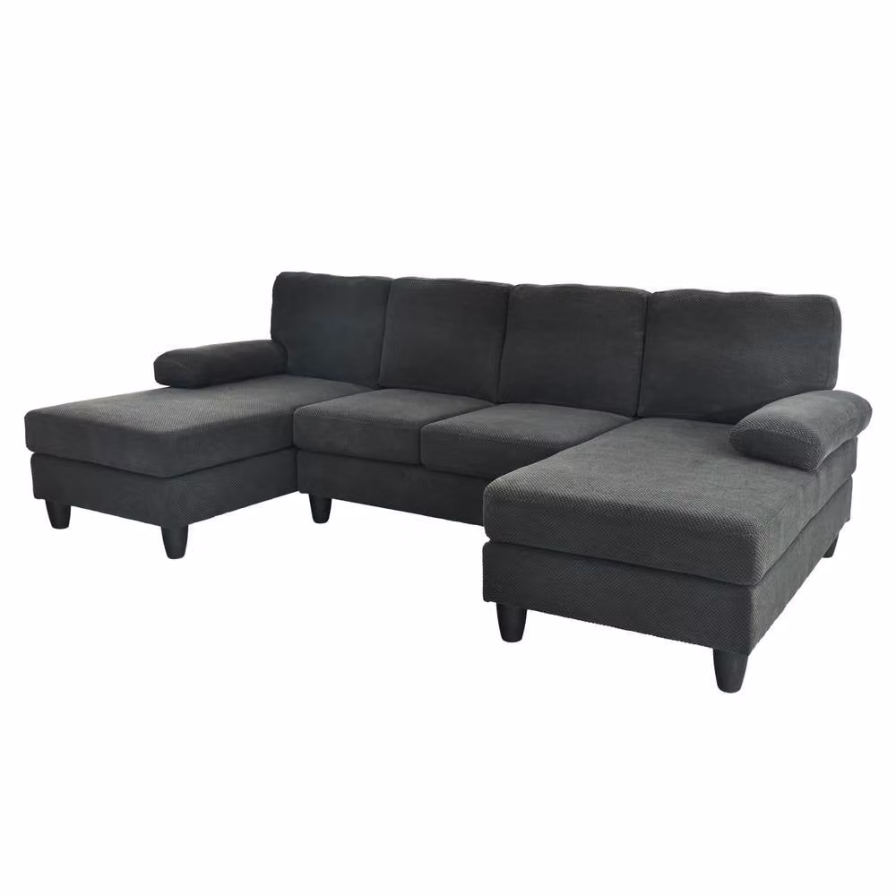 Merax U Shaped Sofa with Double Chaise and Upholstered Armrests in Grey Fabric – 3
