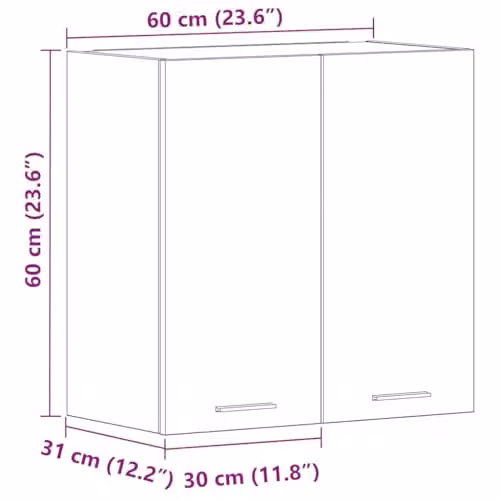 vidaXL Lyon Grey Wall Mounted Kitchen Cabinet with Hinged Doors and Internal Shelves, W/D/H: 60 x 31 x 60 cm – 2