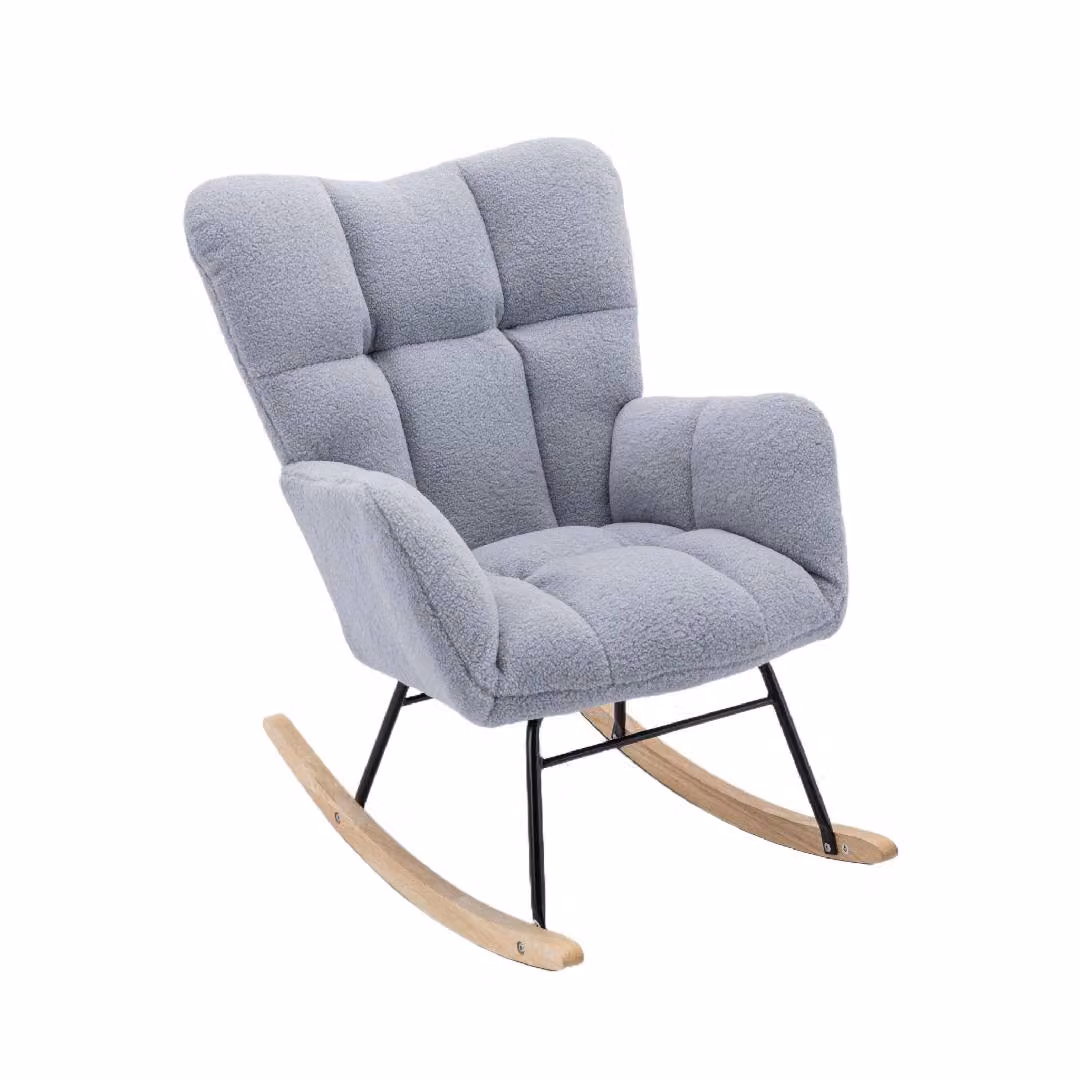 Aosom UK Mid Century Modern Teddy Bouclé Fabric Tufted Upholstered Rocking Chair with Armrests in Light Grey, W/D/H: 80 x 70 x 95 cm – 2