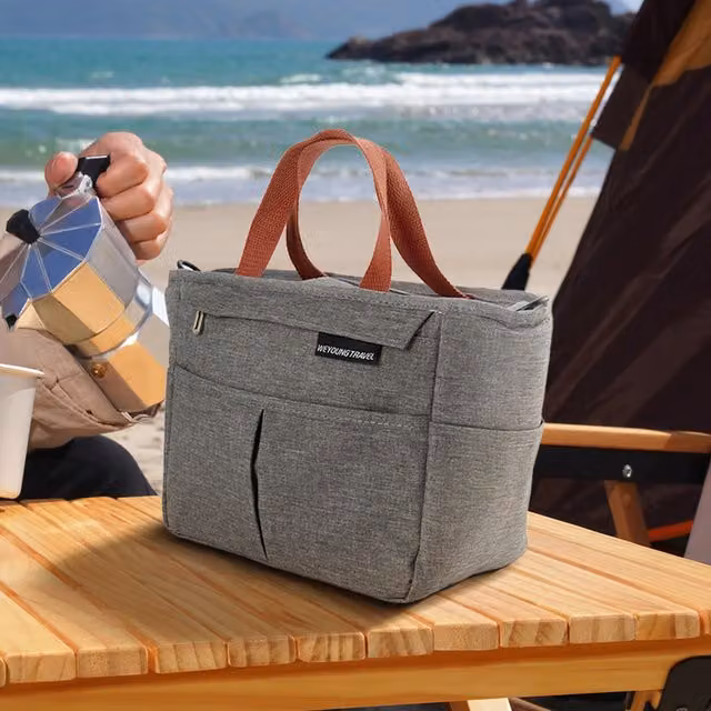 Livingandhome Waterproof Insulated Fabric Lunch Bag, Grey, Width: 23 cm