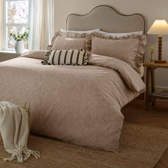 Wylder Margot Striped 100% Cotton Duvet Cover and Pillowcase Set, Brown, W: 90 cm, L: 200 cm