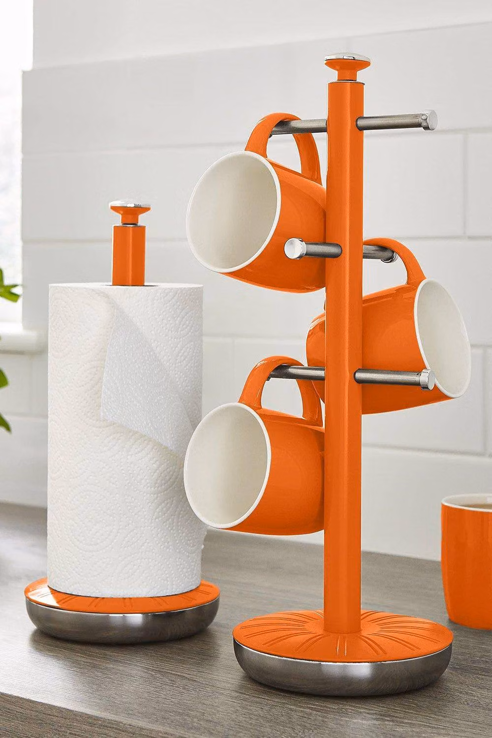 Swan Retro Freestanding Kitchen Towel Pole and 6 Branch Mug Tree in Orange – 2