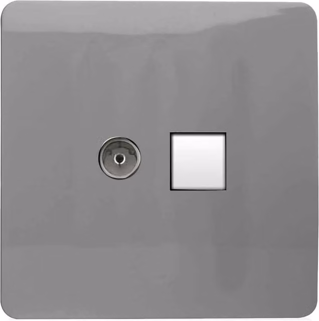 Trendi Artistic Modern Combination Flush TV Co-axial and Telephone Socket in Light Grey