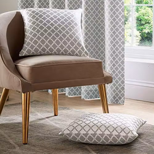 Alan Symonds Cotswold Jacquard Cushion Cover in Silver, Grey and White, W/D/H: 45 x 45 x 45 cm