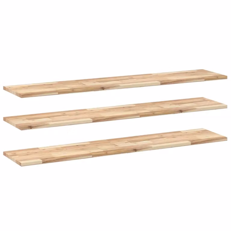Berkfield Home Set of 3 Floating Shelves, Untreated Solid Acacia Wood, Brown, W: 140 cm, D: 30 cm, H: 2 cm