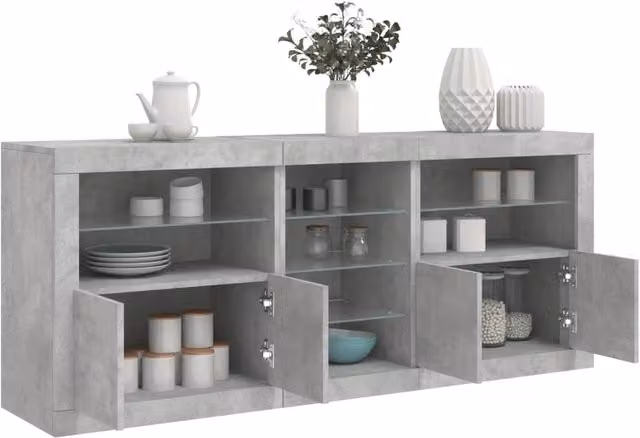 Berkfield Home Modern Sideboard with Integrated LED Lights in Concrete Grey, W/D/H: 162 x 37 x 67 cm – 1
