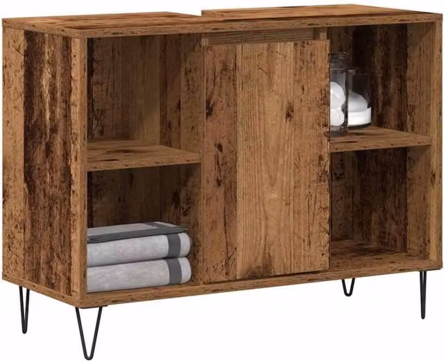 Berkfield Home Old Wood Rustic Brown Freestanding Bathroom Cabinet with Doors and Open Shelves – 1