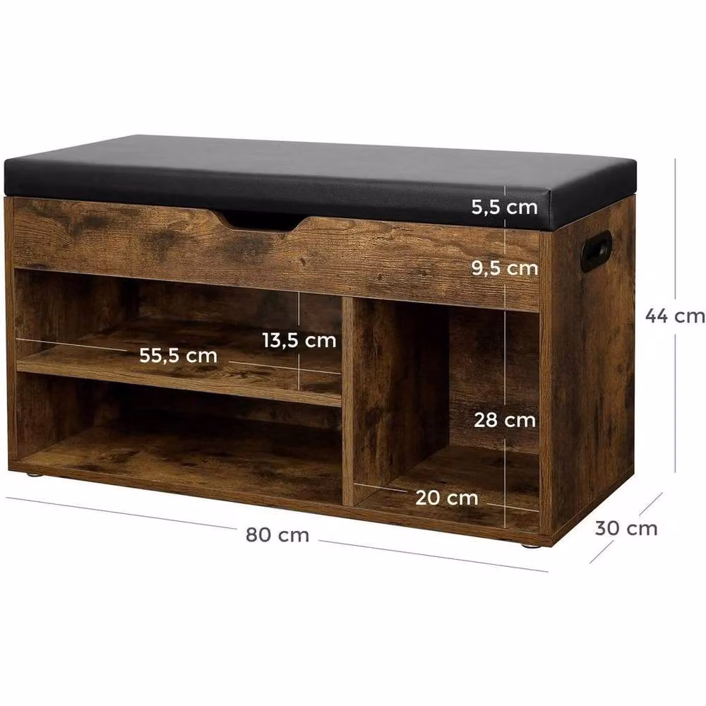 KORVIXA Brown Synthetic Leather Shoe Bench with Storage and Cushion, W/D/H: 100 x 100 x 150 cm – 2