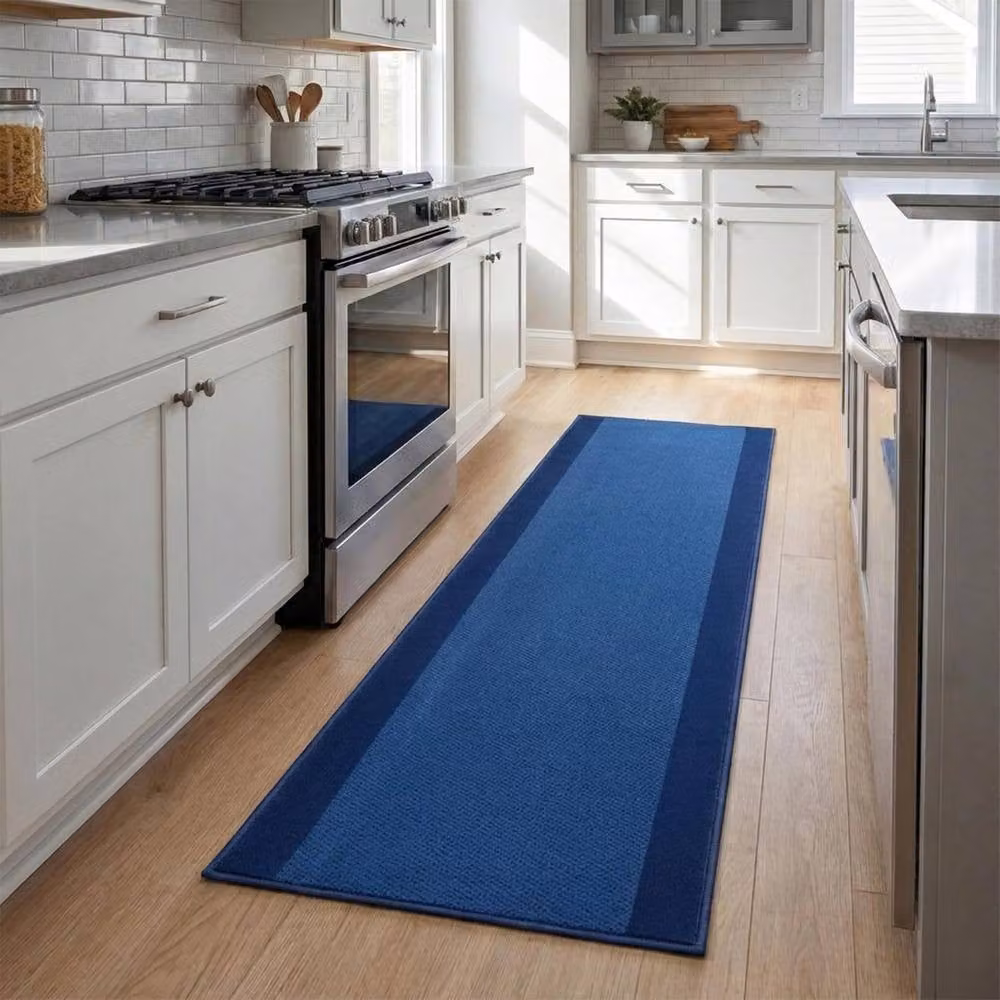 Bravich LTD Bordered Traditional Navy Blue Non-Slip Hallway Runner Rug, W: 60 cm, L: 180 cm – 2
