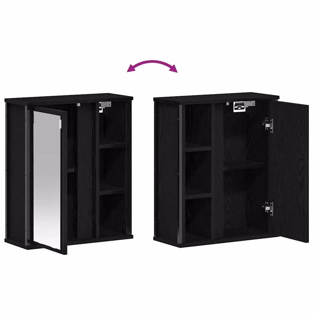 Berkfield Home Black Oak Bathroom Wall Cabinet with Mirror and Internal Shelves W/D/H: 50 x 21 x 60 cm – 7