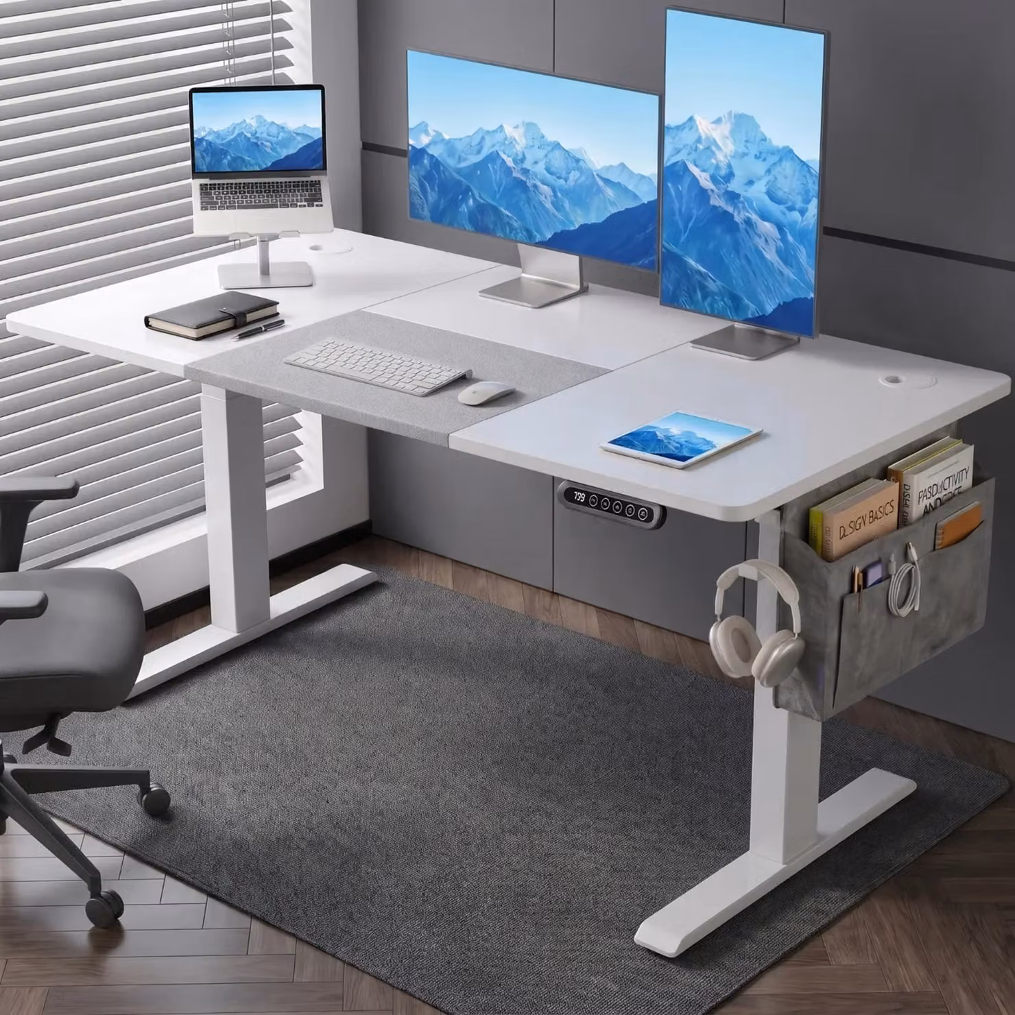 DHS Electric Height Adjustable Standing Desk in White and Grey, W/D/H: 140 x 60 x 72 cm