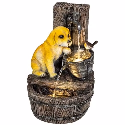 Outsunny Rustic Brown Puppy Design 3-Tier Garden Water Feature Cascade – 1