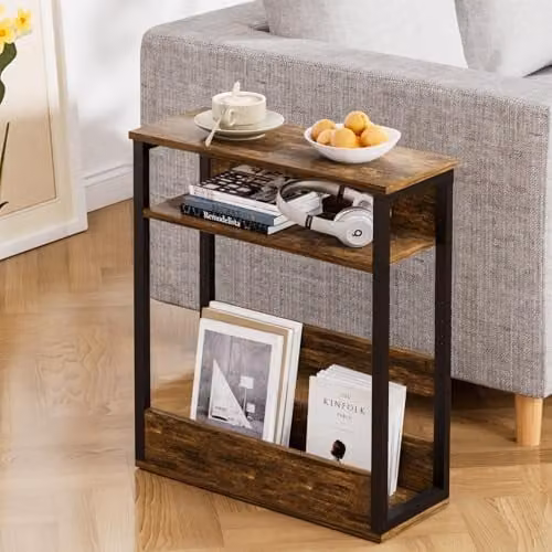 Levede Vintage Brown 3-Tier Side Table with Storage Shelf, Height: 55 cm, Width: 40 cm, Depth: 18 cm – 1