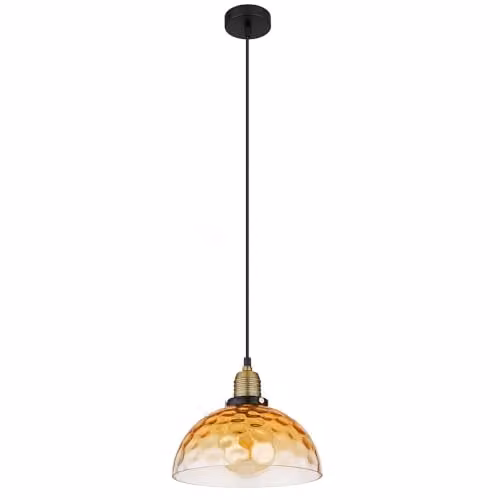Globo Lighting Retro Amber Glass Dome Pendant Light with Brass and Black Metal Finish, D 25 cm x H 120 cm – 1