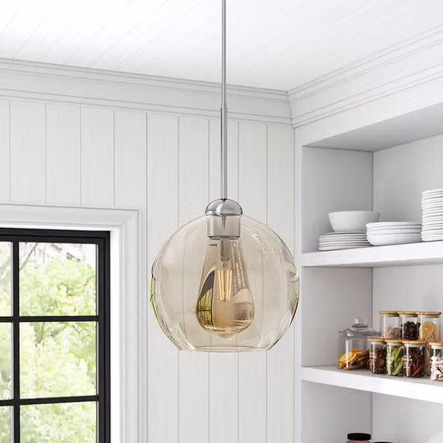 Livingandhome Modern Sphere Glass Hanging Ceiling Light in Silver and Amber