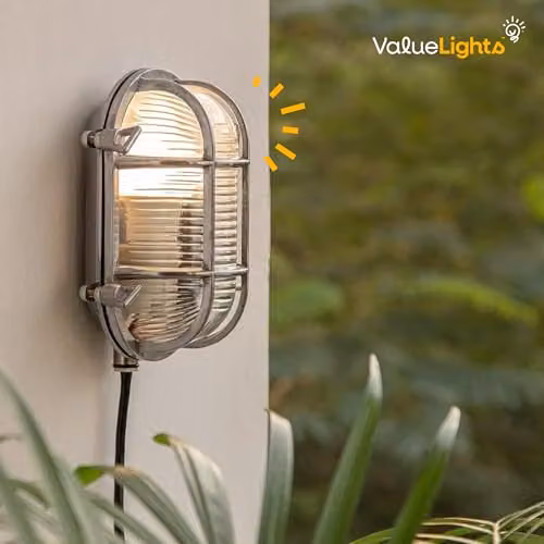 ValueLights Bow Nautical Oval Bulkhead IP64 Outdoor Garden Wall Light in Silver Aluminium and Glass – 4