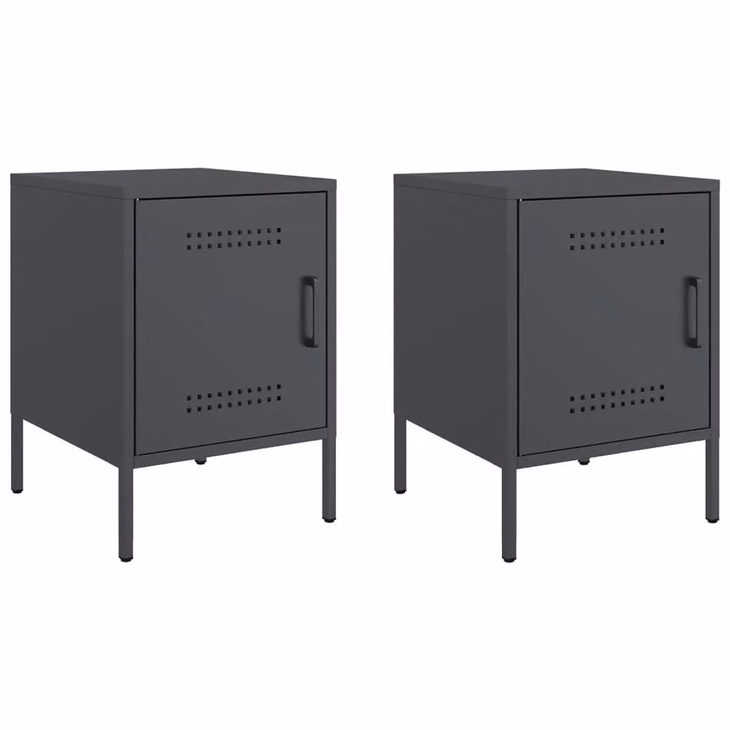 Berkfield Home Set of 2 Anthracite Metal Bedside Cabinets, W/D/H: 36 x 39 x 50.5 cm – 1