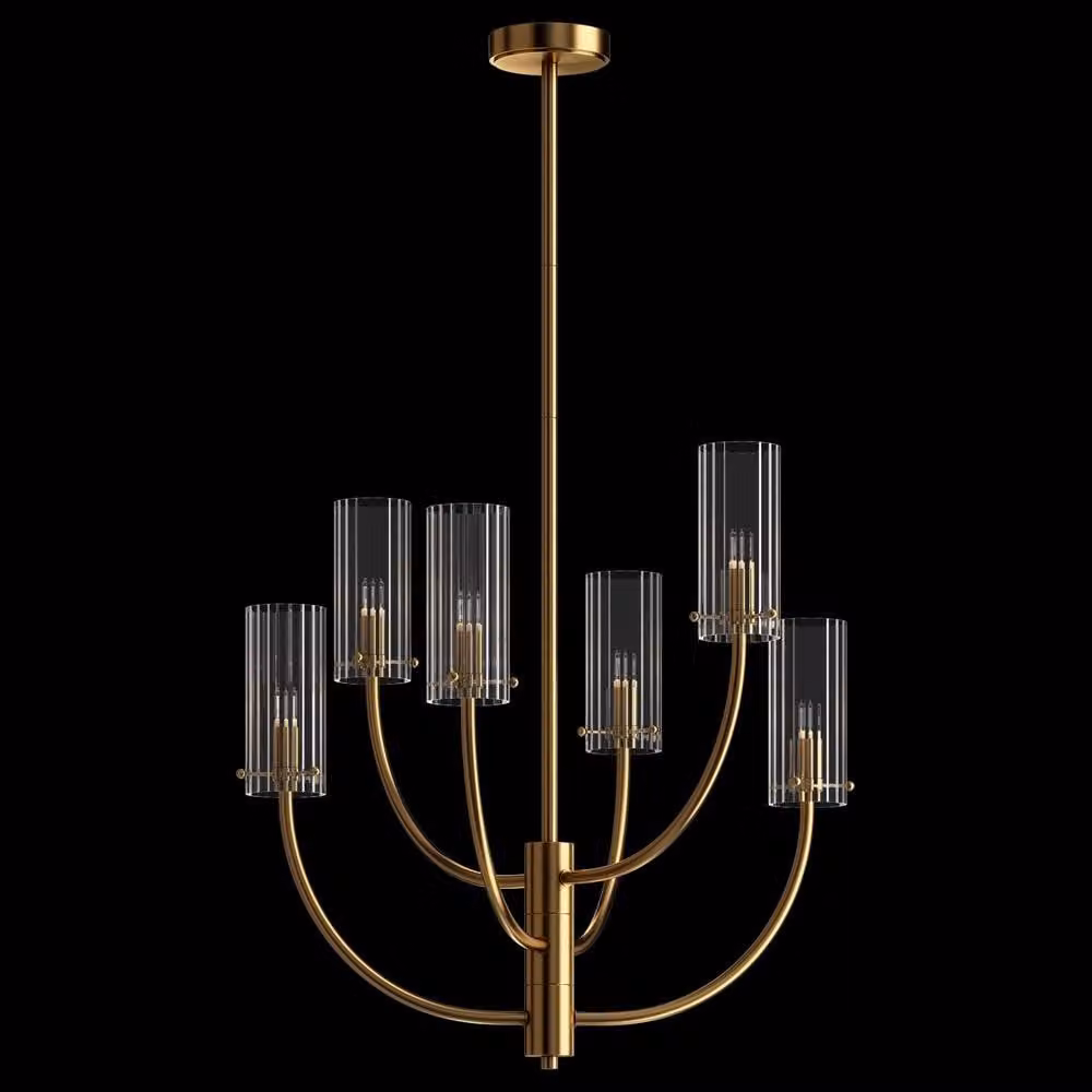 Netlighting Arco Neoclassic Multi Arm Pendant Ceiling Light in Gold and Brass with Transparent Glass Shade – 2
