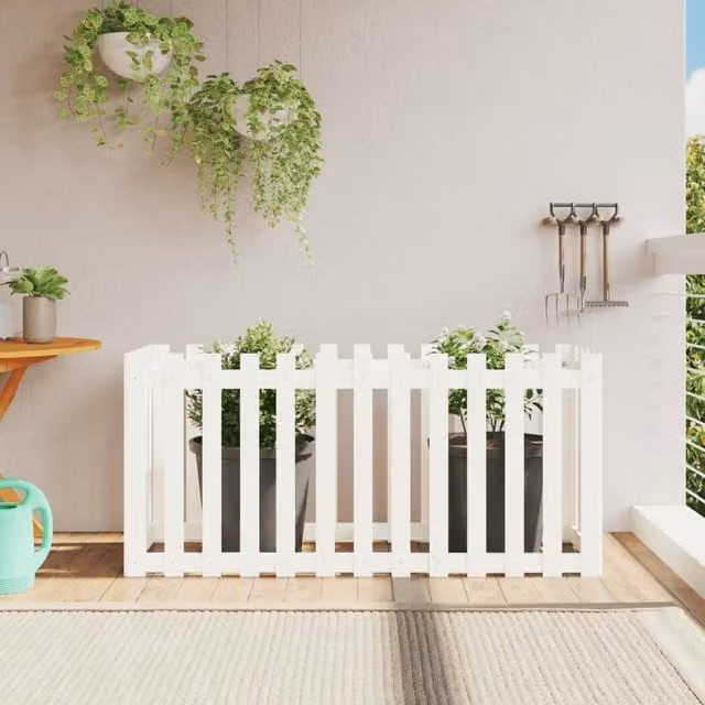 Berkfield Home Garden Raised Bed with Fence Design in White, Solid Wood and Plastic, W/D/H: 150 x 50 x 70 cm – 1