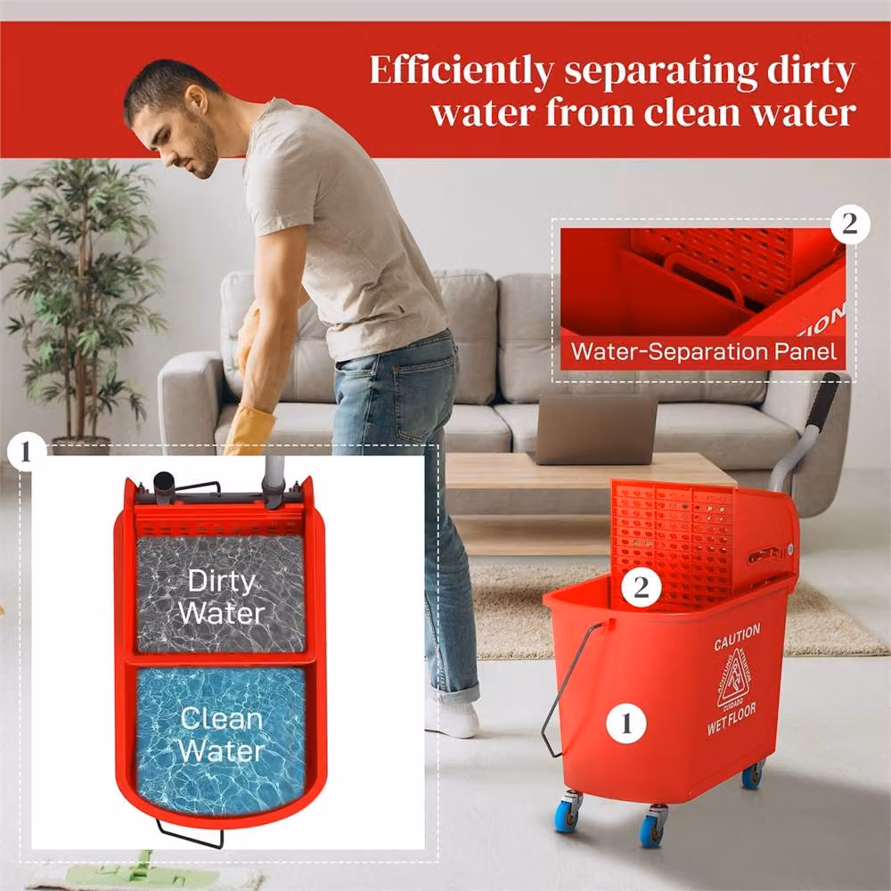 EONLION Red Compact Mop Bucket with Wringer – 3