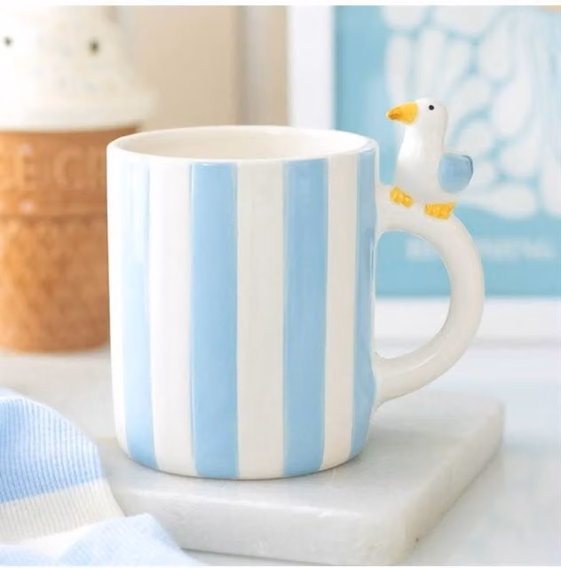 KDMD Coastal Seagull Striped Ceramic Mug, Blue, 370ml
