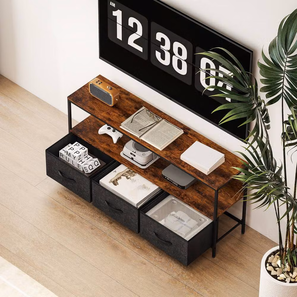 STILVORA Industrial TV Stand with 3 Drawers in Brown – 7
