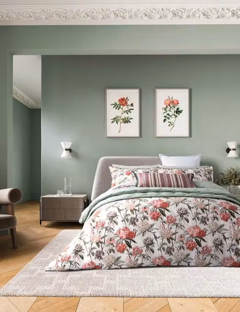 Bedeck of Belfast Elswyth Reversible Floral Cotton Percale Bedding Set, Red Mix, W: 180 cm x L: 200 cm