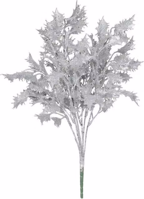 KDMD Silver Glitter Holly Bush Artificial Flowers