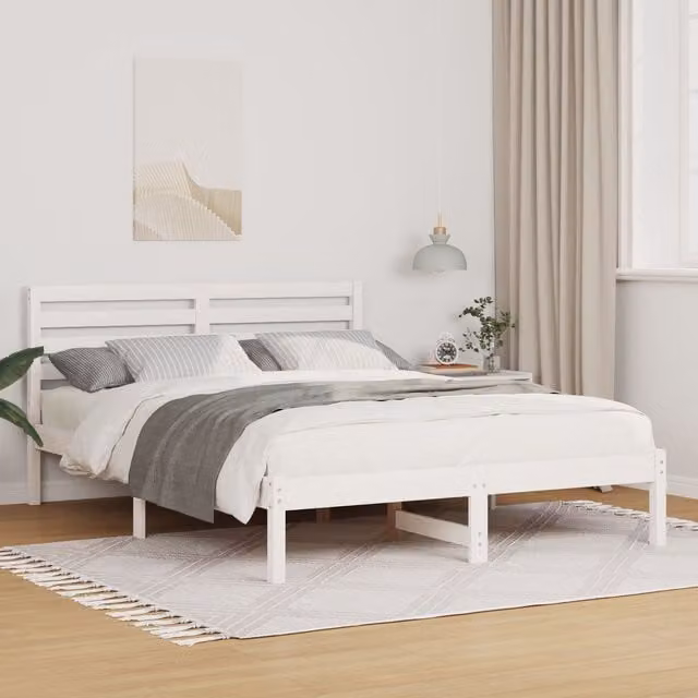 Berkfield Home White Solid Pine Wood Bed with Headboard W/D/H: 120 x 190 cm