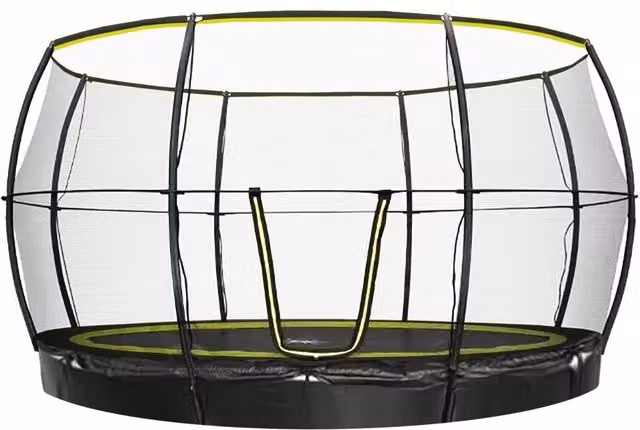 Rebo Base Jump Inground Garden Trampoline with Halo II Safety Net in Black and Yellow, 12ft
