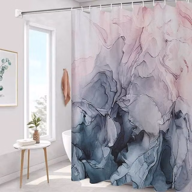 PAWNORA Waterproof Polyester Bathroom Shower Curtain in Pink and Grey