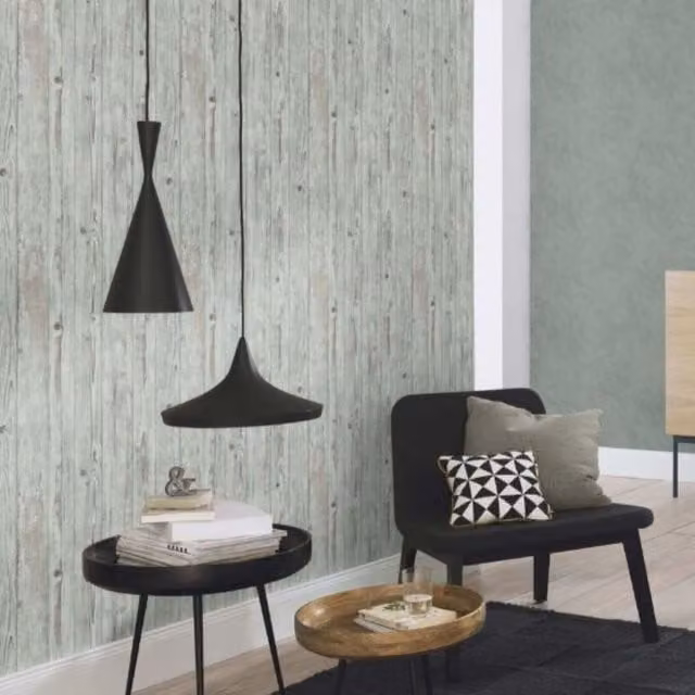 Rasch Blue Grey Oak Rustic Wood Panelling Wallpaper