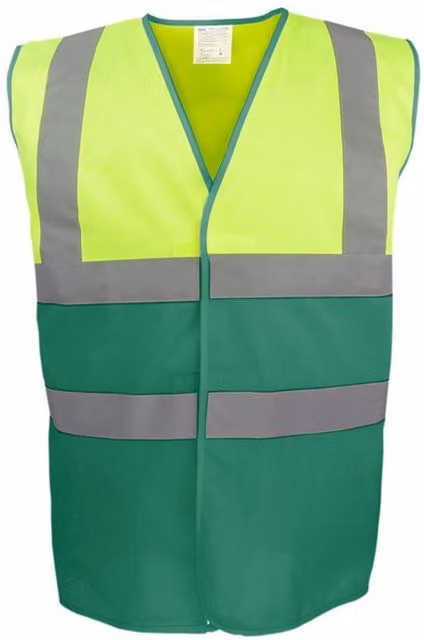 Yoko Unisex Two Tone Hi-Vis Vest, Yellow and Green, Size L