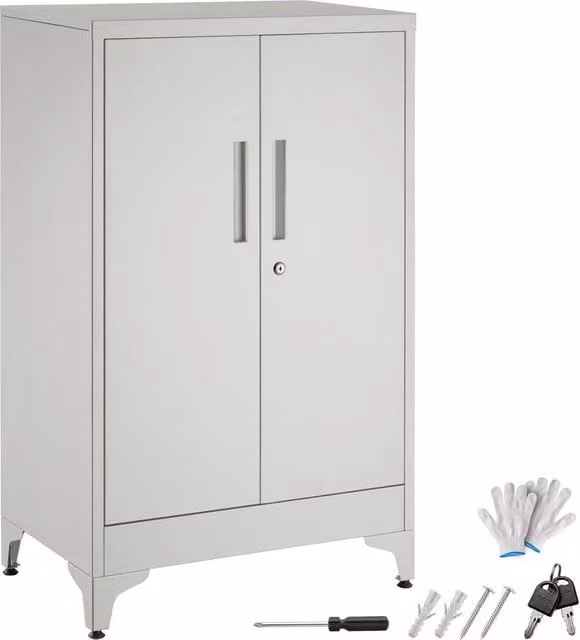 tectake Blake Metal Filing Cabinet in Grey with Adjustable Shelves and Lock – 1