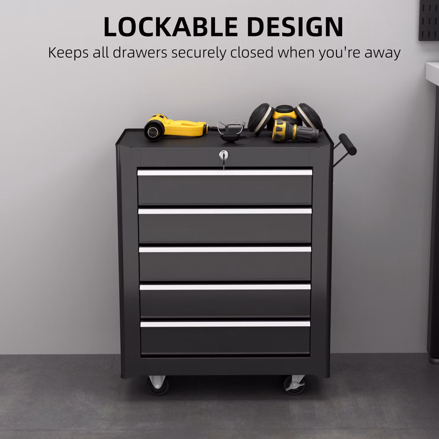 HOMCOM 5-Drawer Rolling Tool Storage Cabinet and Tool Chest in Black Steel – 4