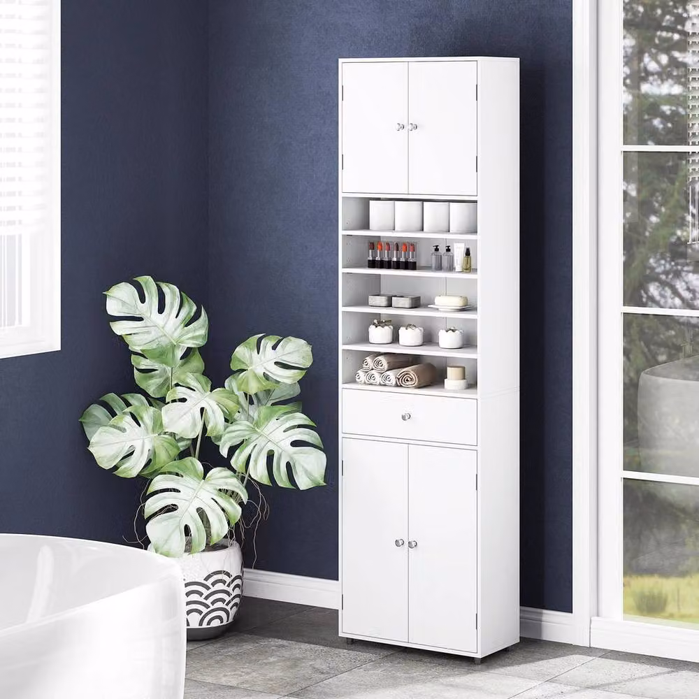 FORGEVIO White Modern Freestanding Linen Cabinet with Hinged Doors and Adjustable Internal Shelves, Height: 180 cm – 2