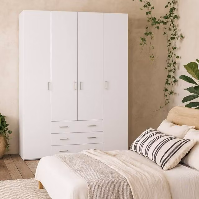 Wyld Haus Munich Modern 4 Door Wardrobe with Drawers and Shelves in White