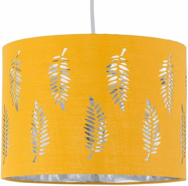 First Choice Lighting Fern Ochre Cut Out Round Fabric Pendant Lightshade in Yellow, Diameter: 30 cm