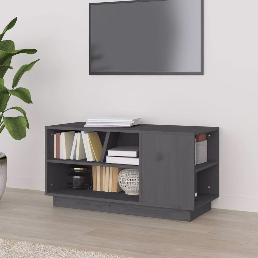 Berkfield Home Grey Solid Wood Pine TV Cabinet W/D/H: 80 x 35 x 40.5 cm – 2